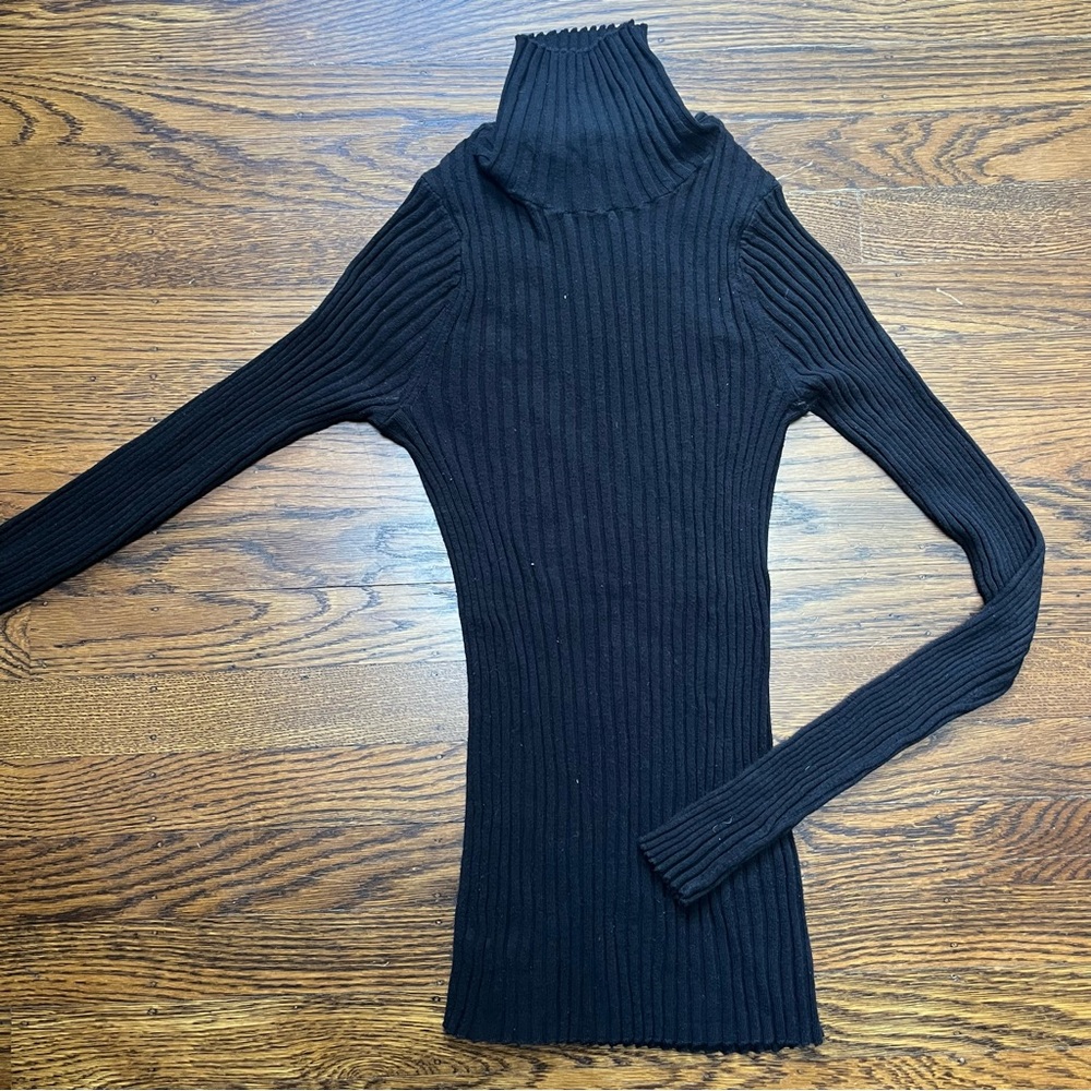Anine Bing Claire Rib-knit Turtleneck Top In Black